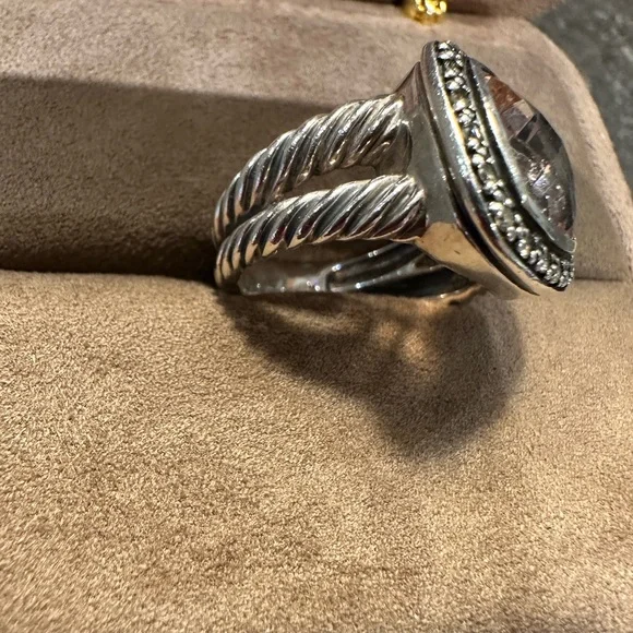 David Yurman Albion 11mm Morganite SS Ring w/Midnight Melange Diamonds - Size 6 - Picture 4 of 9